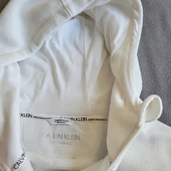 CALVIN KLEIN PERFORMANCE Fleece Jacket Womens Large White Embroidered Zip Hoodie - Picture 13 of 15